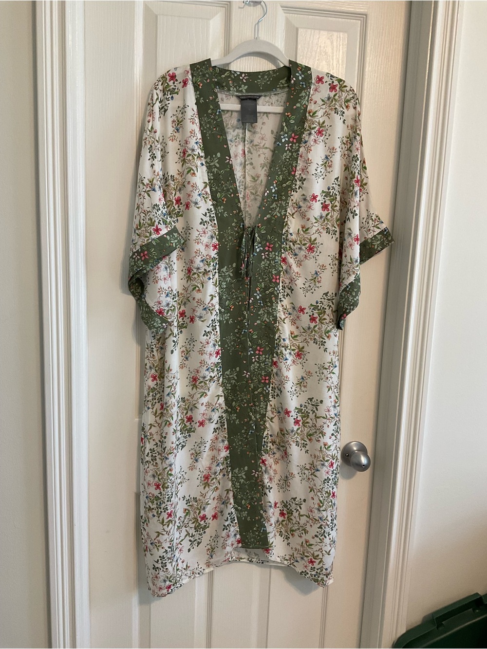 Vince Camuto White Floral Swim Coverup with Olive Trim